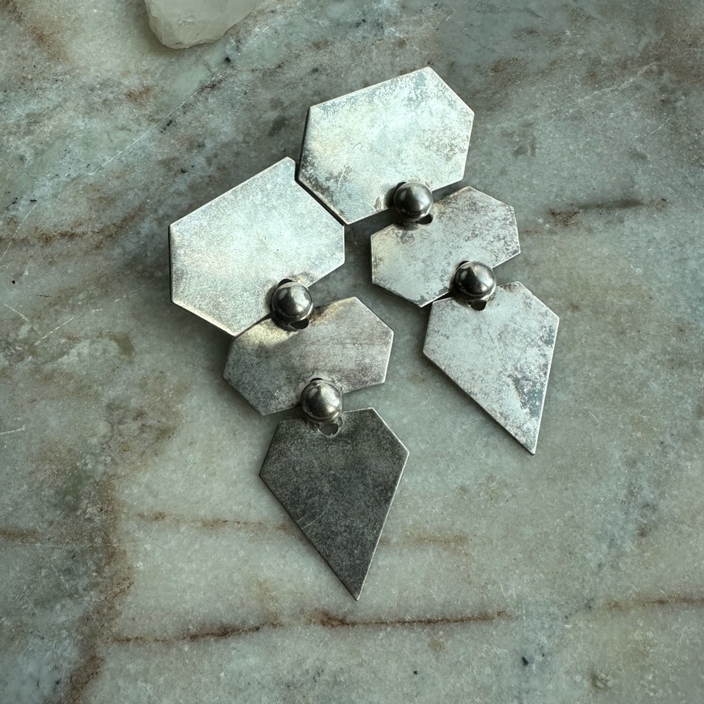 Vintage Silver Geometric Modernist Statement Drop Earrings - Picture 6 of 6